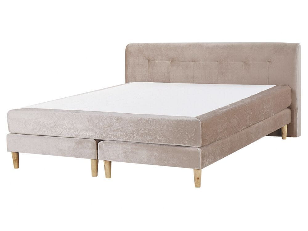 Beliani Kontinentálna zamatová posteľ 160 x 200 cm béžová MARQUISE